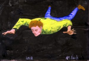 Flying Igel - Fliegender Mensch auf schwarzem Hintergrund, gehört zur Cheapartcollection